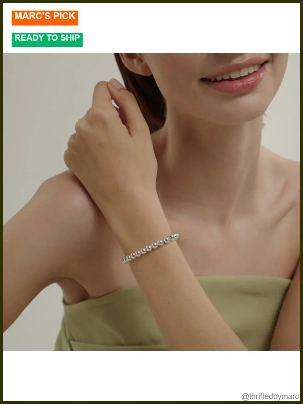 Italian 925 Sterling Silver 6mm Beaded Chain Bracelet for Women